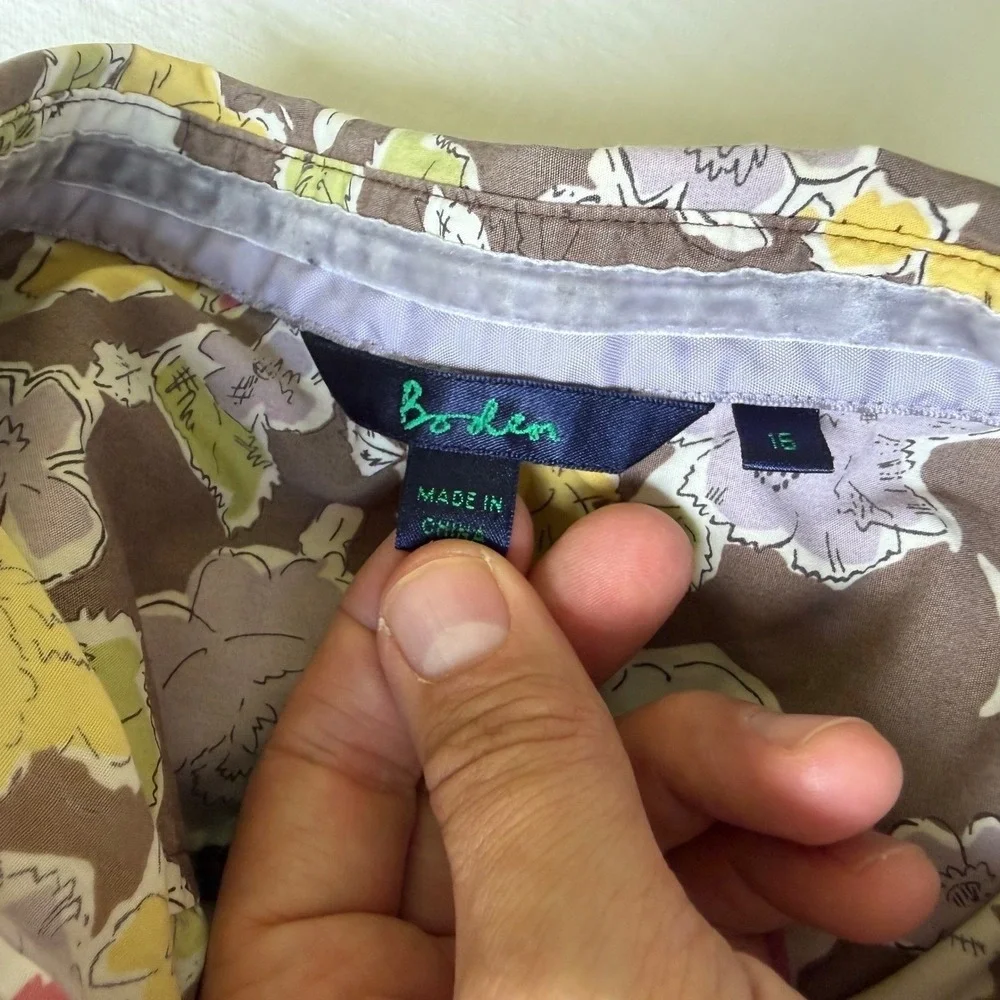 Boden Brown‎ Floral Cotton Button Down Shirt Long Sleeve Size 16 WA192